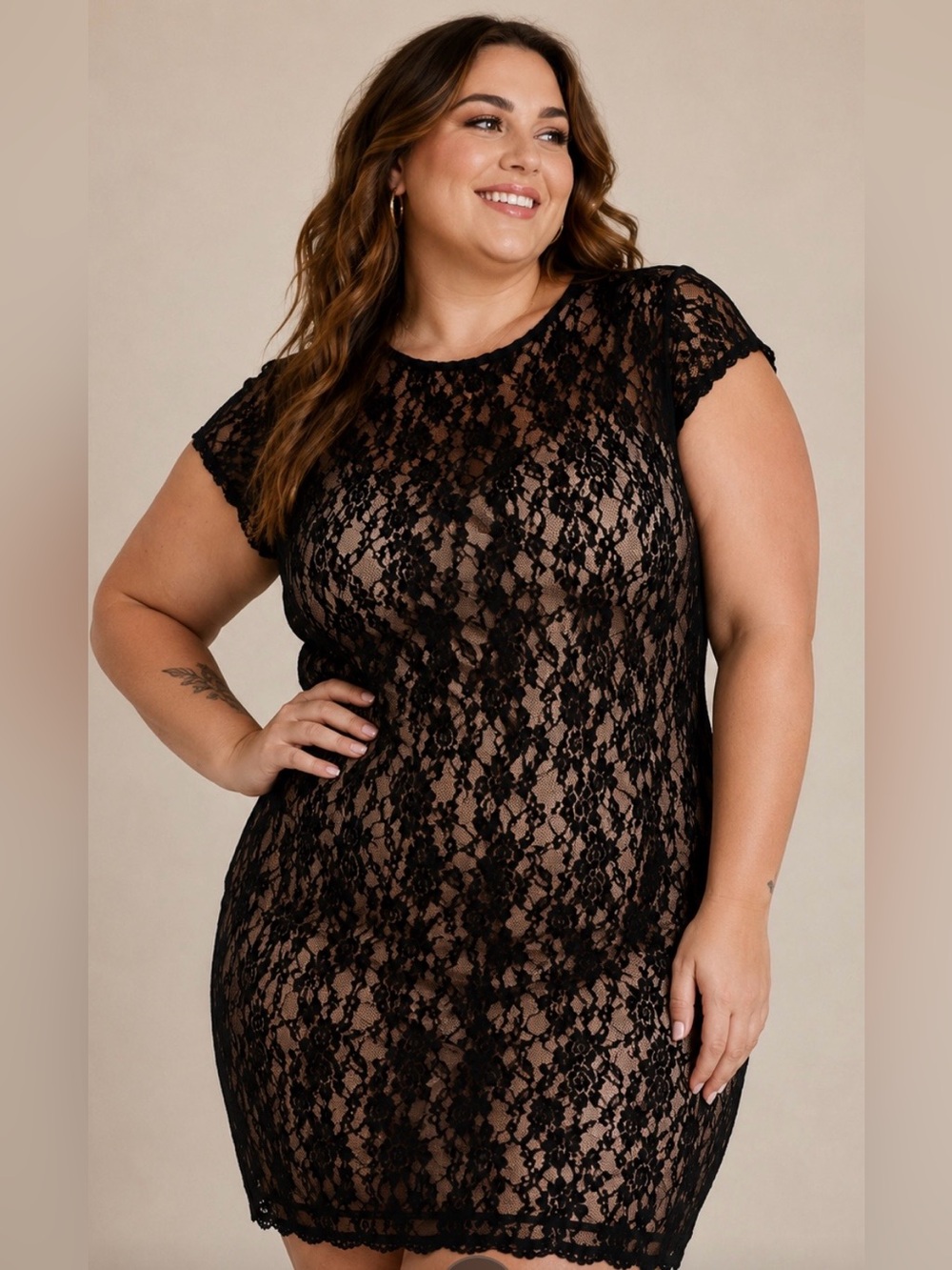 Lace Overlay Dress with Nude Slip